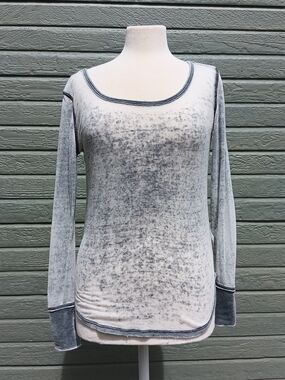 Empyre Light Grey Long-Sleeve Scoop Neck Sheer Layering Top
